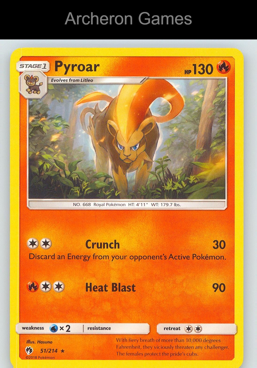 Pokemon Card Pyroar LOT 51/214 R Lost Thunder