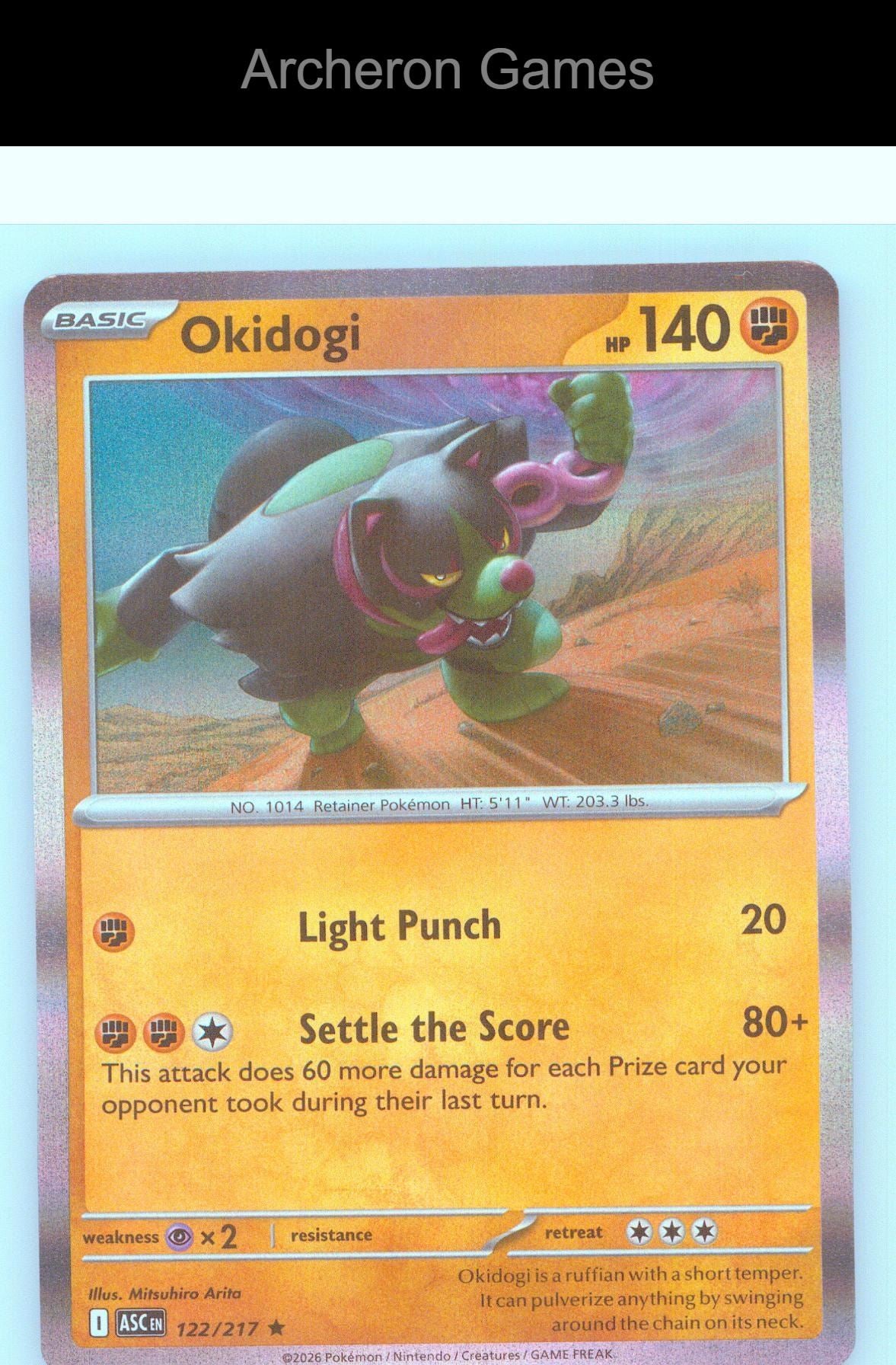 Pokemon Card Okidogi ASC 122/217 R Ascended Heroes Holo
