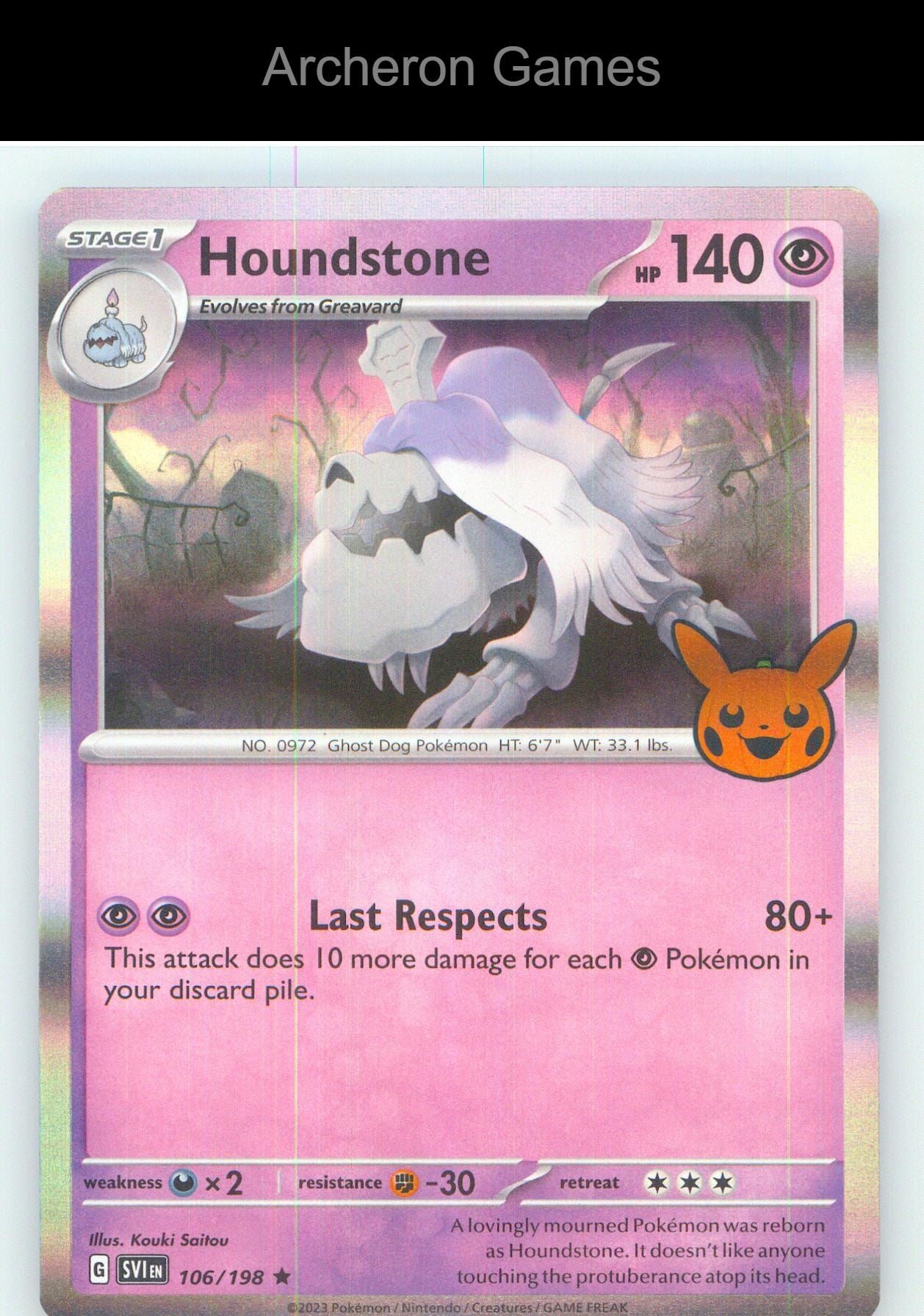 Pokemon Card Houndstone TTBB23 106/198 HOLO R Trick or Trade BOOster 2023