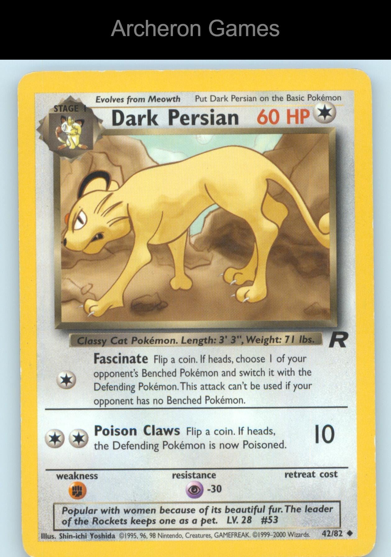 Pokemon Card Dark Persian TR 42/82 UC Team Rocket Unlimited