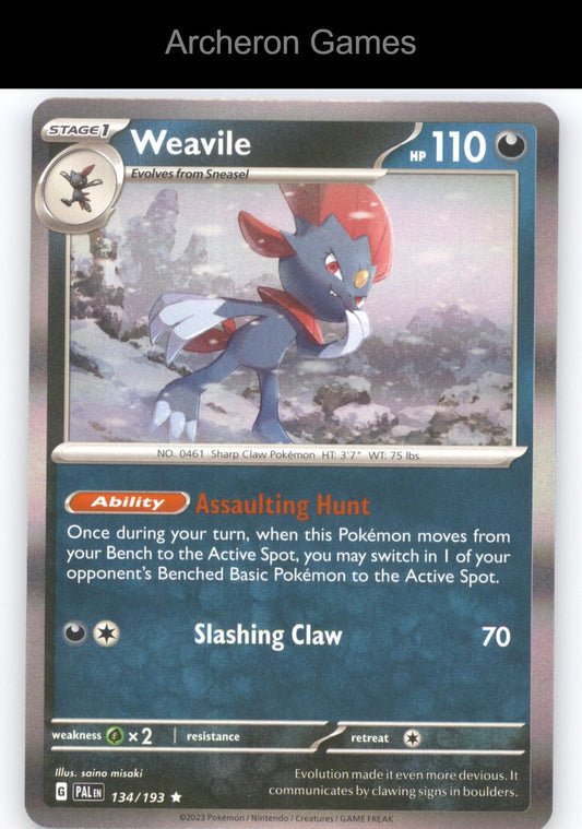 Pokemon Card Weavile PAL 134/193 R Paldea Evolved Holo