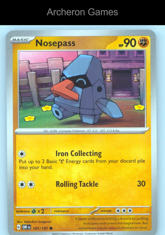 Pokemon Card Nosepass OBF 107/197 C Obsidian Flames