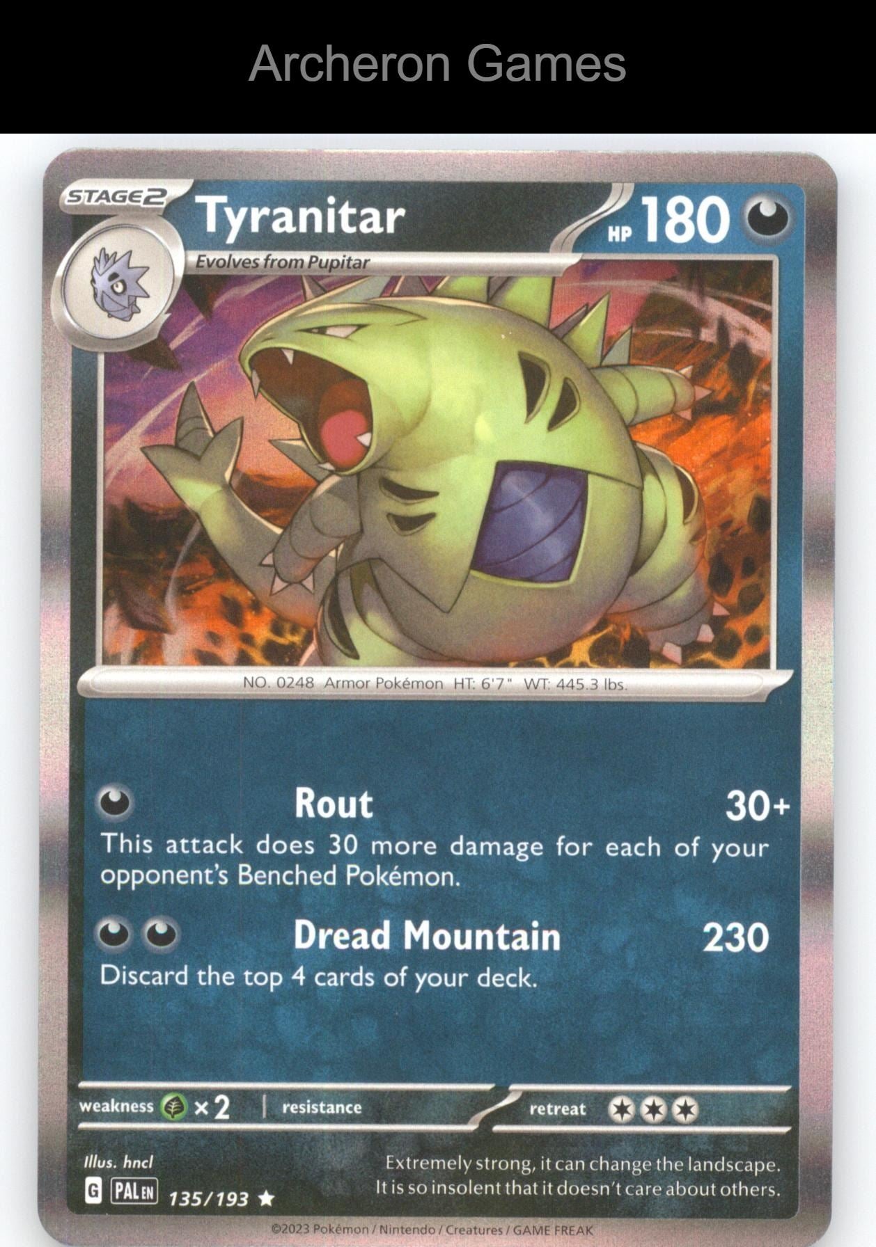 Pokemon Card Tyranitar PAL 135/193 R Paldea Evolved Holo