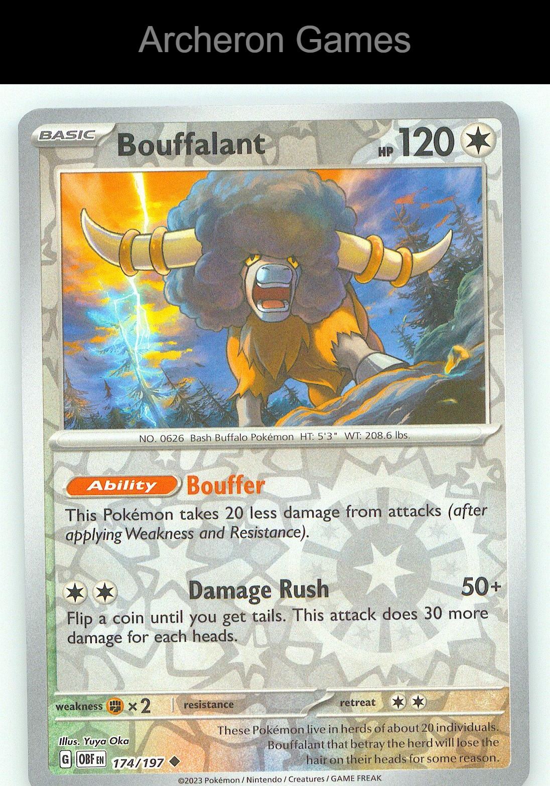 Pokemon Card Bouffalant OBF 174/197 UC Obsidian Flames Reverse Holo