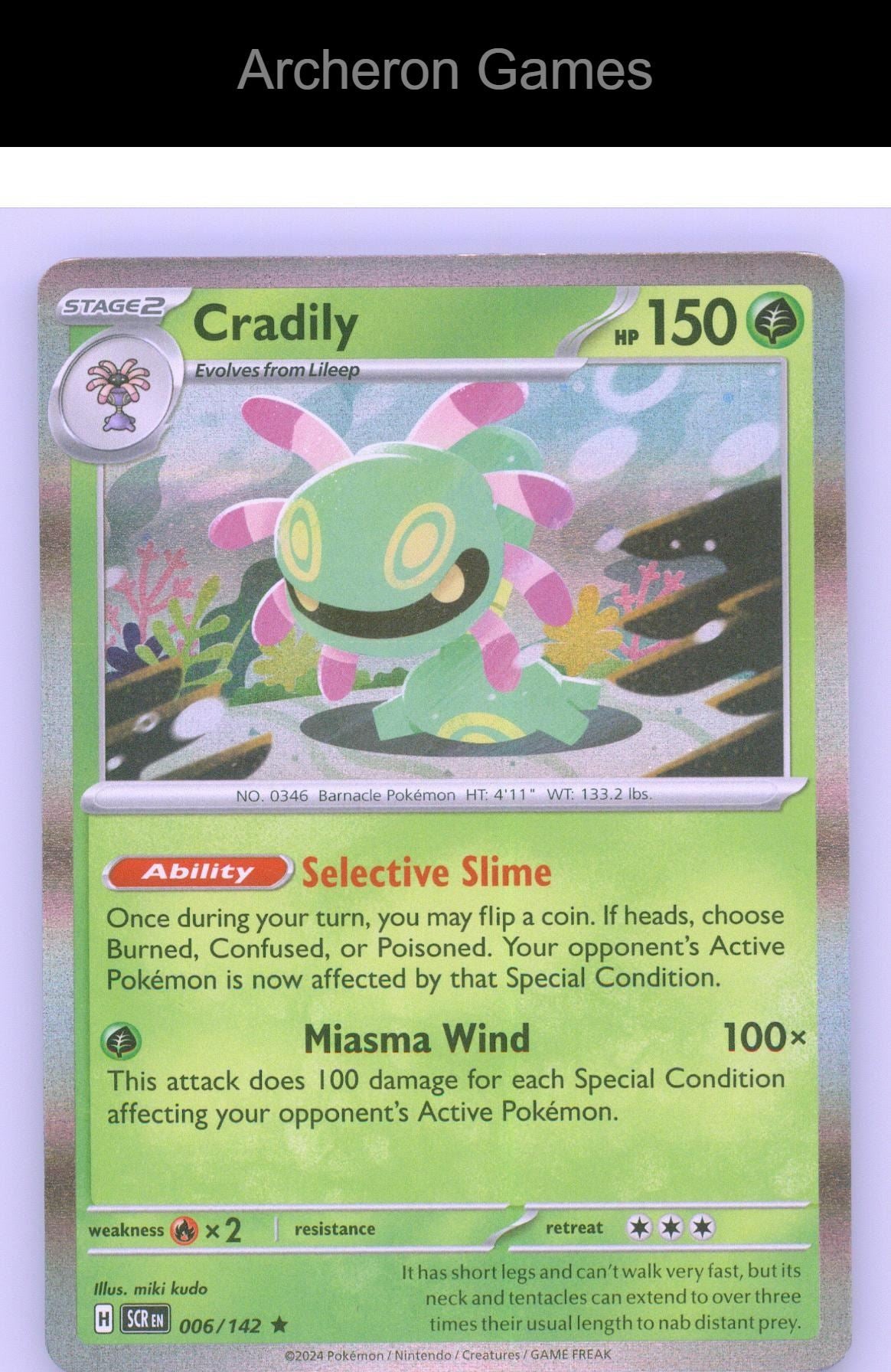 Pokemon Card Cradily SCR 6/142 R Stellar Crown Reverse Holo