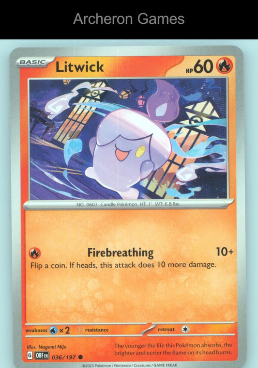 Pokemon Card Litwick OBF 036/197 C Obsidian Flames
