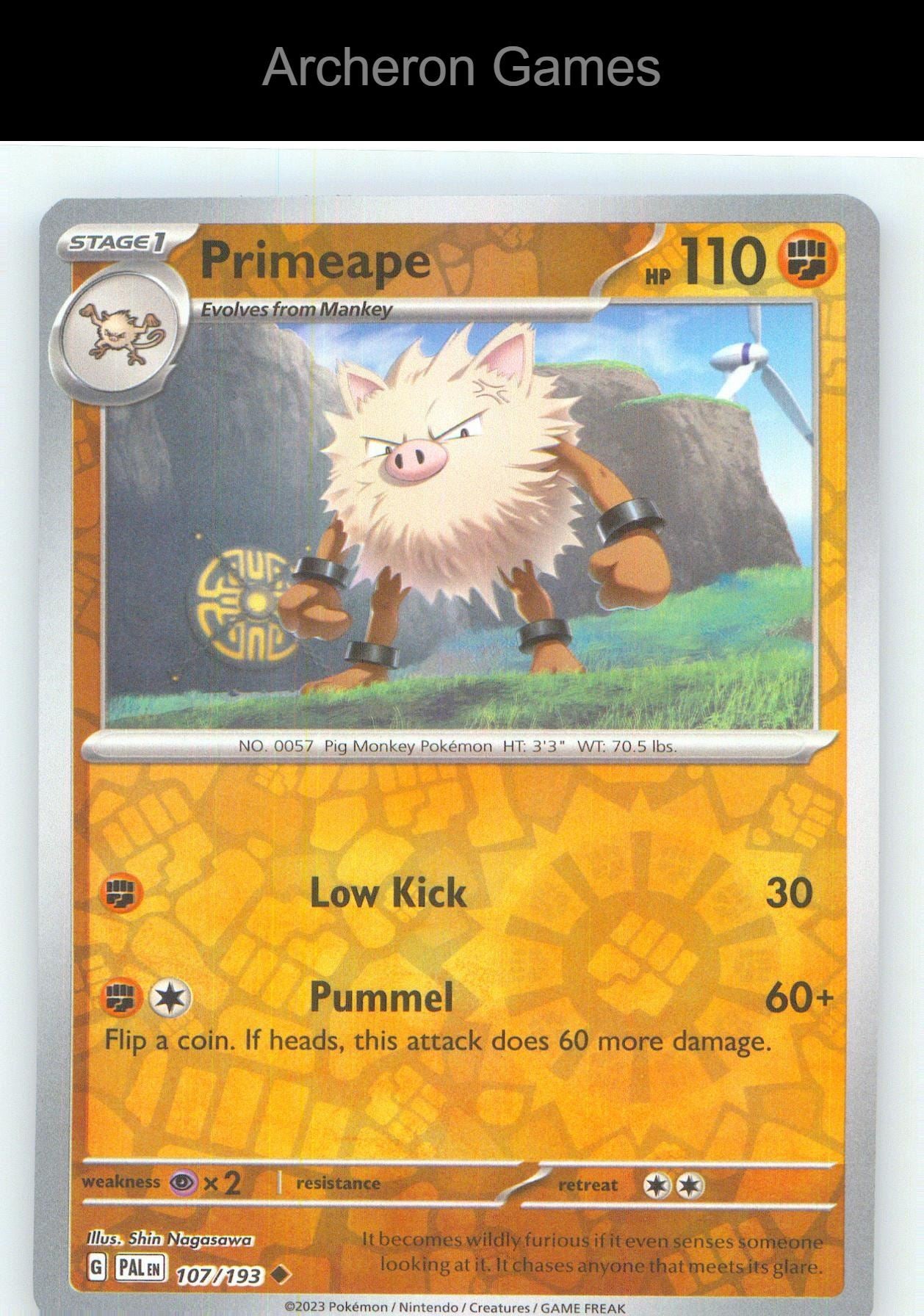 Pokemon Card Primeape PAL 107/193 UC Paldea Evolved Reverse Holo