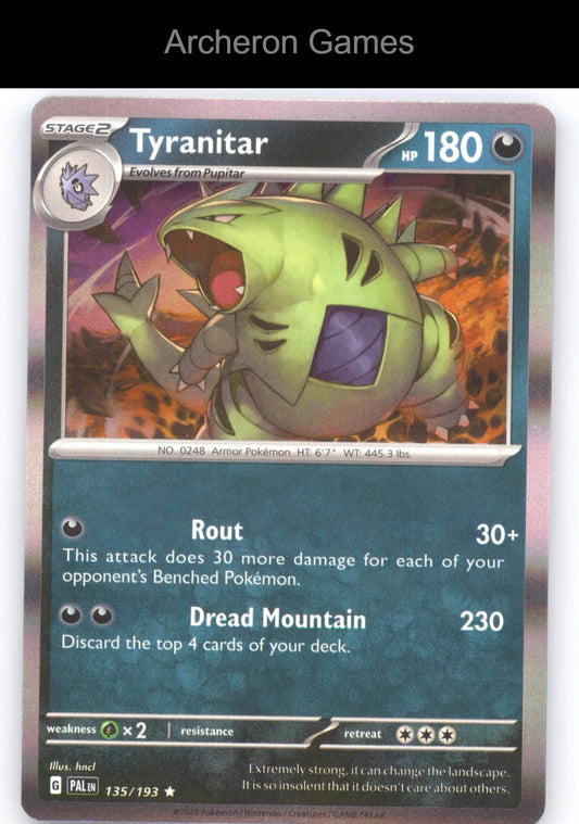 Pokemon Card Tyranitar PAL 135/193 R Paldea Evolved Holo