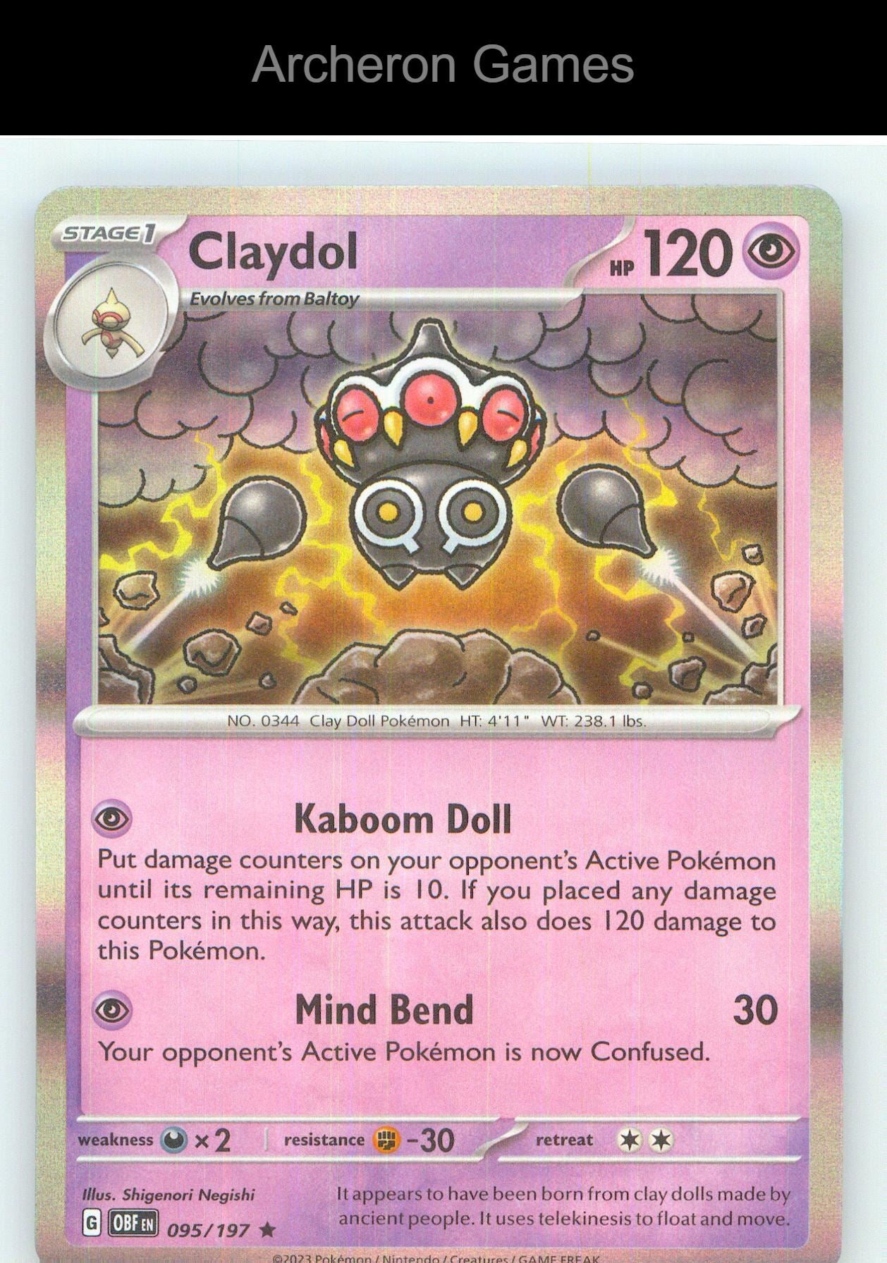 Pokemon Card Claydol OBF 095/197 R Obsidian Flames Holo