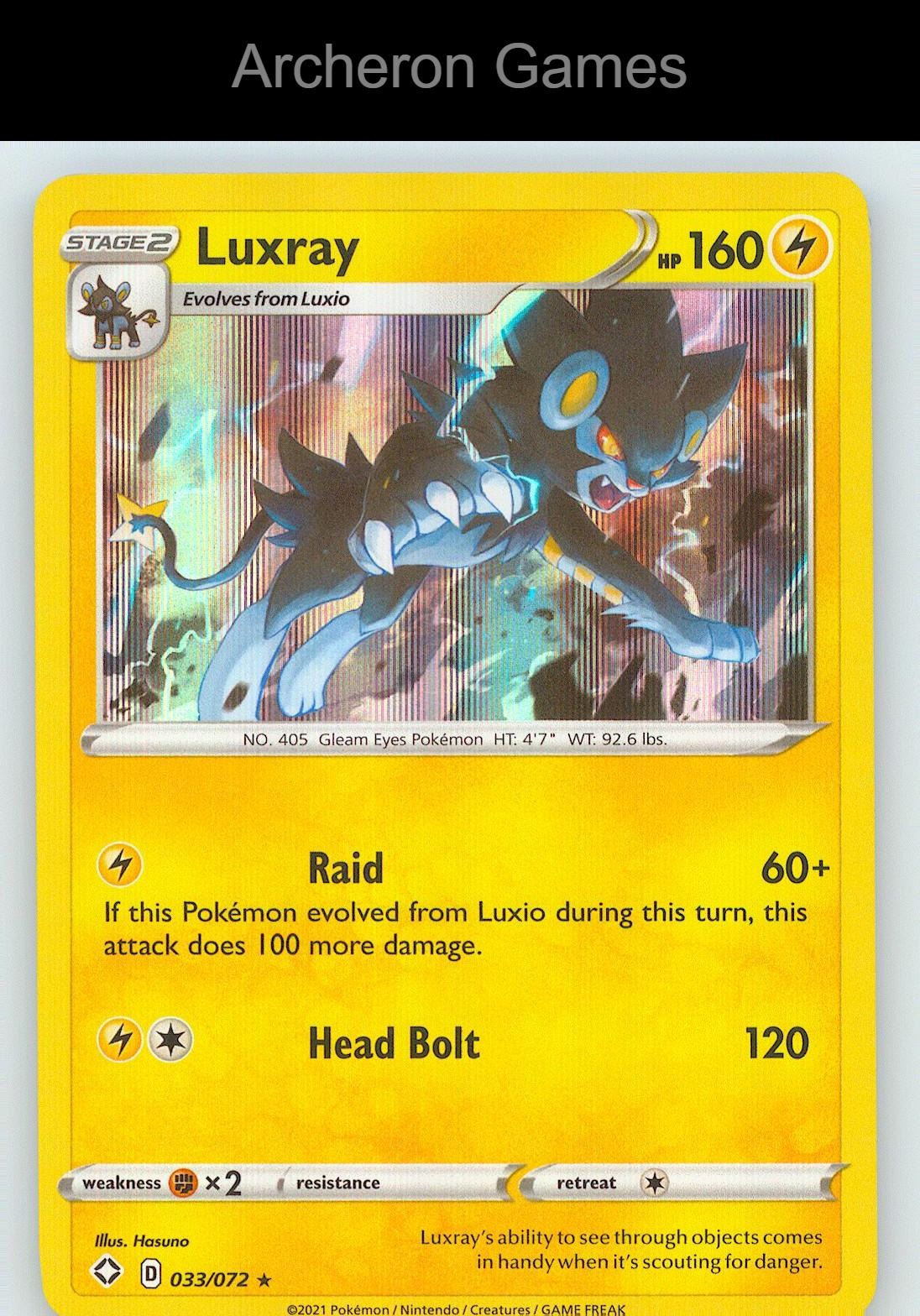 Pokemon Card Luxray SHF 033/072 Line Holo R Shining Fates