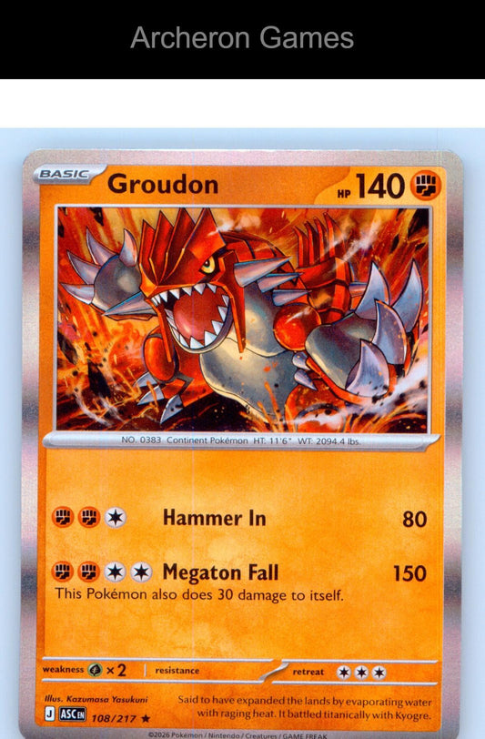 Pokemon Card Groudon ASC 108/217 R Ascended Heroes Holo