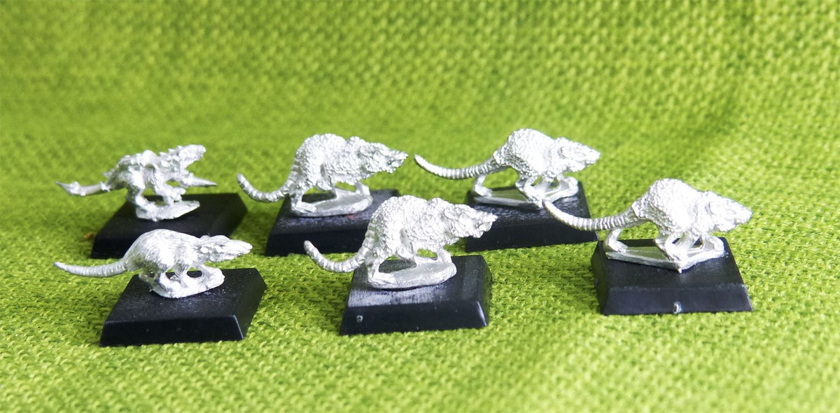 OOP Classic Metal Skaven - Giant Rats x 6 - Warhammer AoS 40k #EE