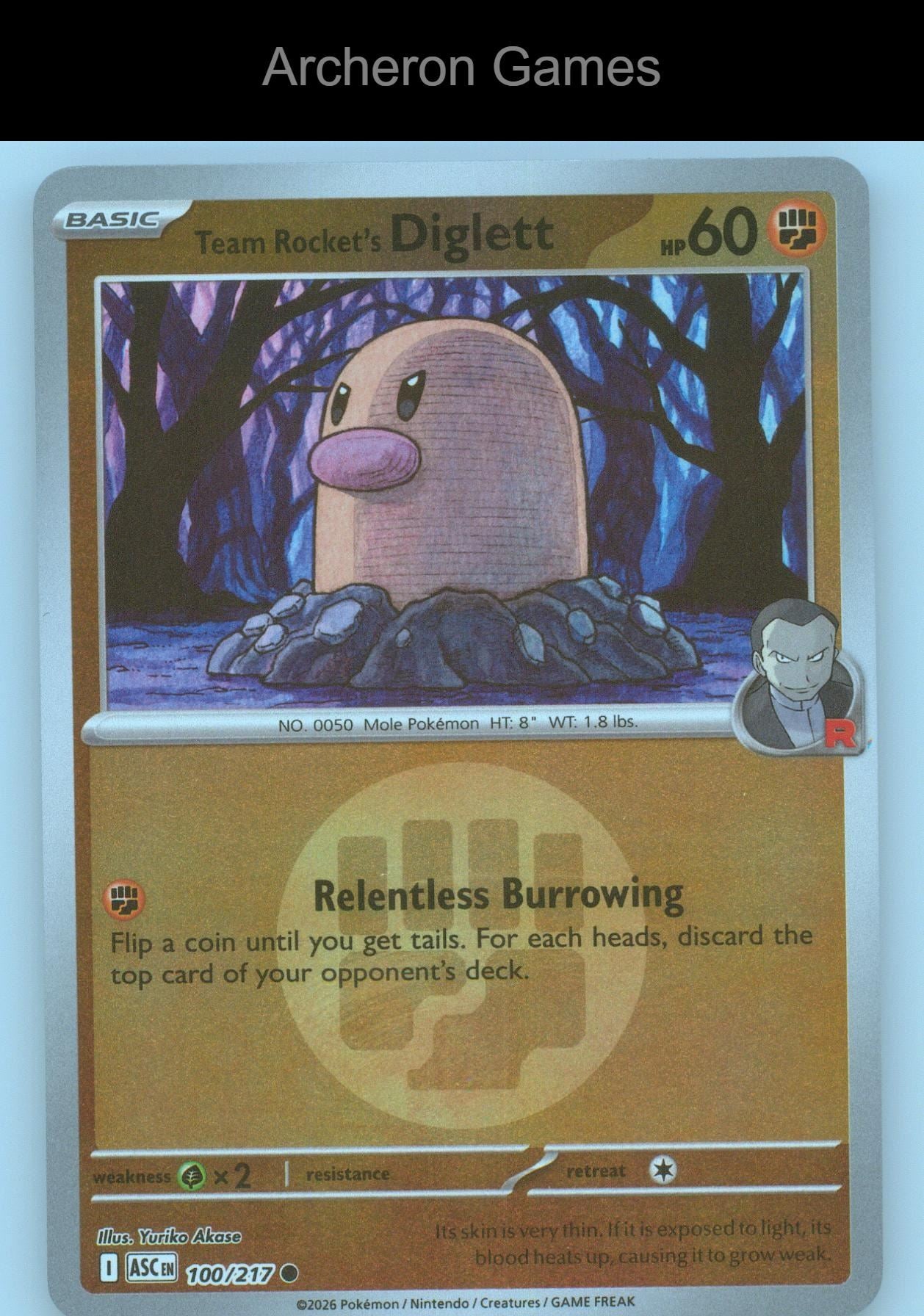 Pokemon Card Team Rocket's Diglett ( Pattern) ASC 100/217  Reverse Holo
