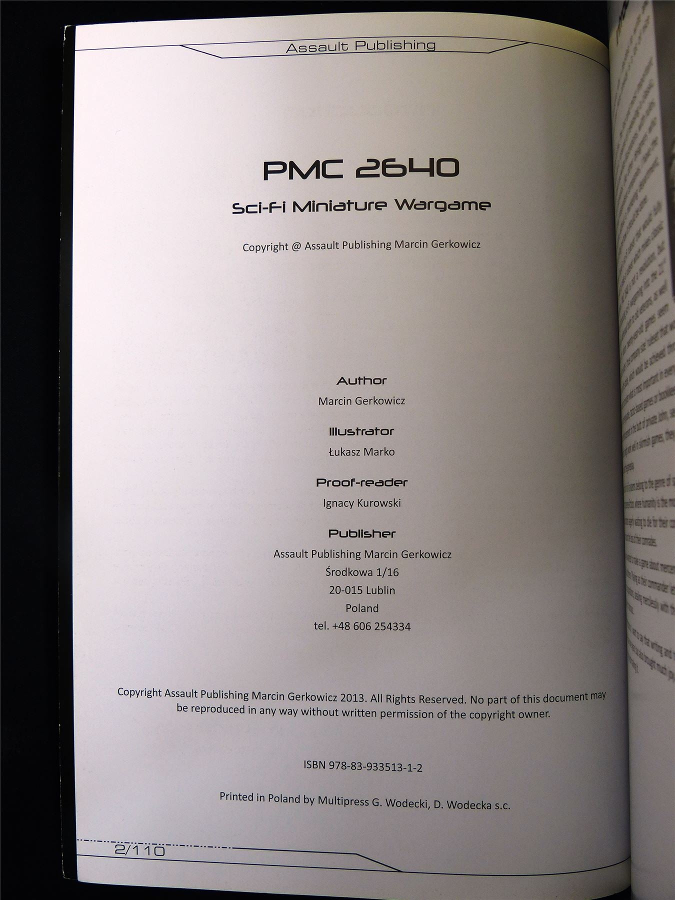 Assault Publishing PMC 2640: Sci-Fi Miniatures Wargame - Rulebook Softback #2UH