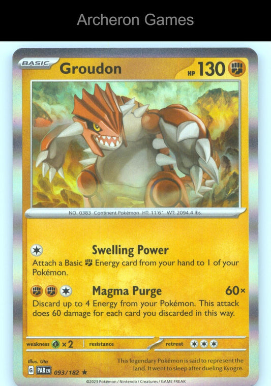 Pokemon Card Groudon PAR 093/182 R Paradox Rift Holo