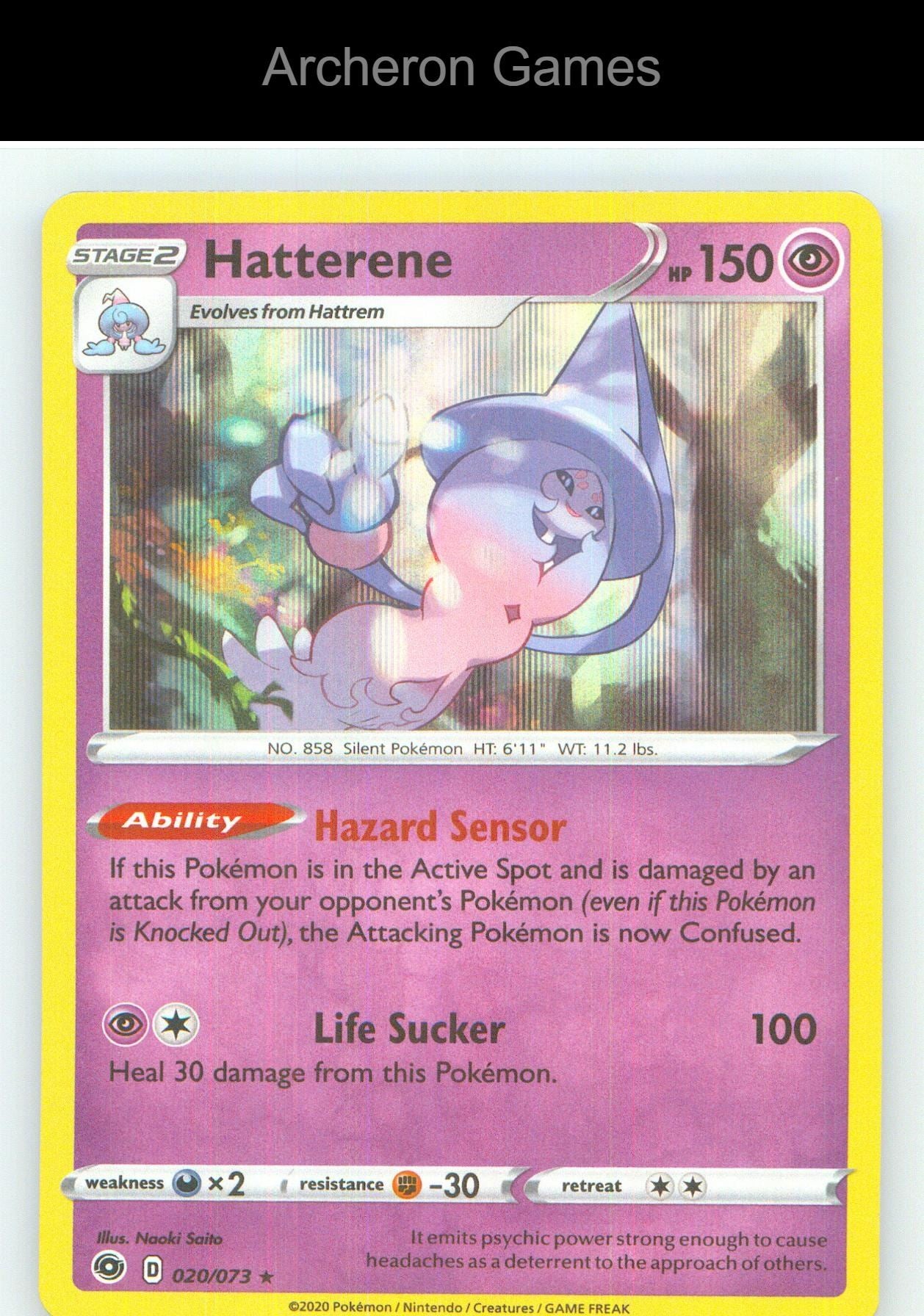 Pokemon Card Hatterene CPA 020/073 R Champion's Path Reverse Holo