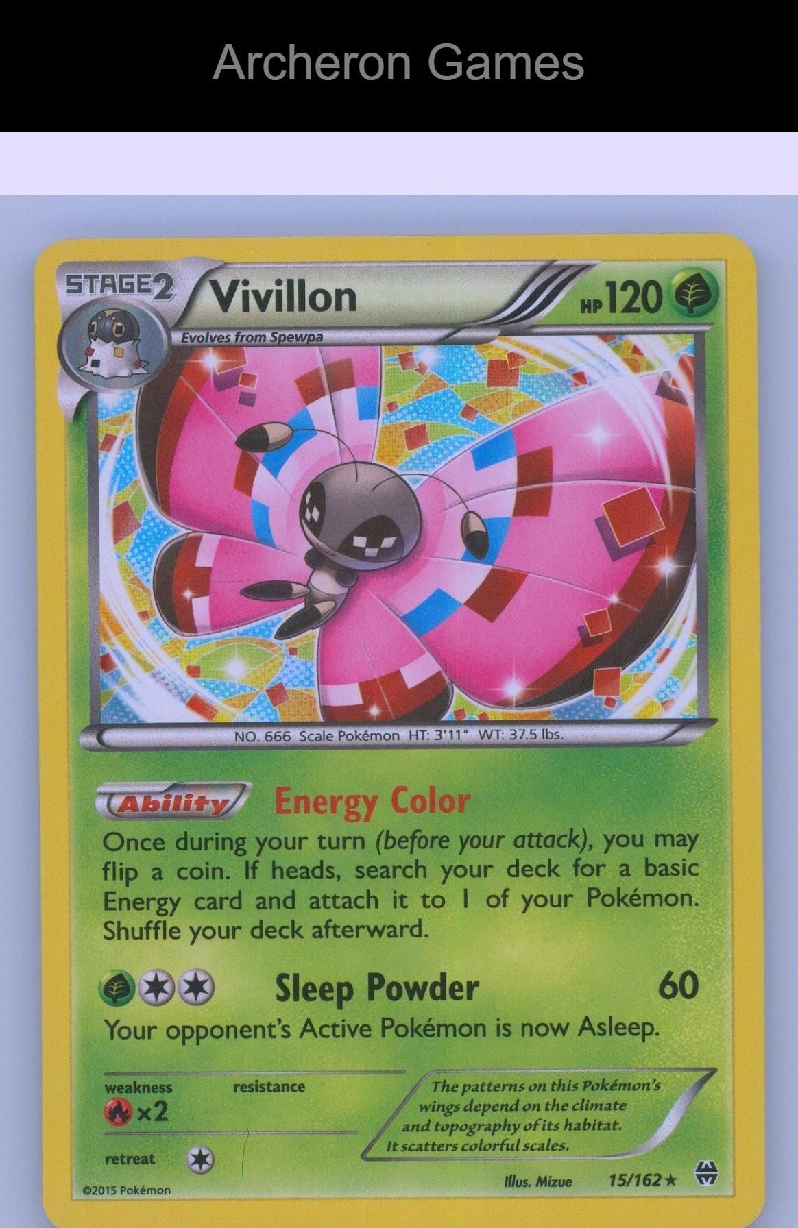 Pokemon Card Vivillon (Cosmos Holo) MCAP 015/162