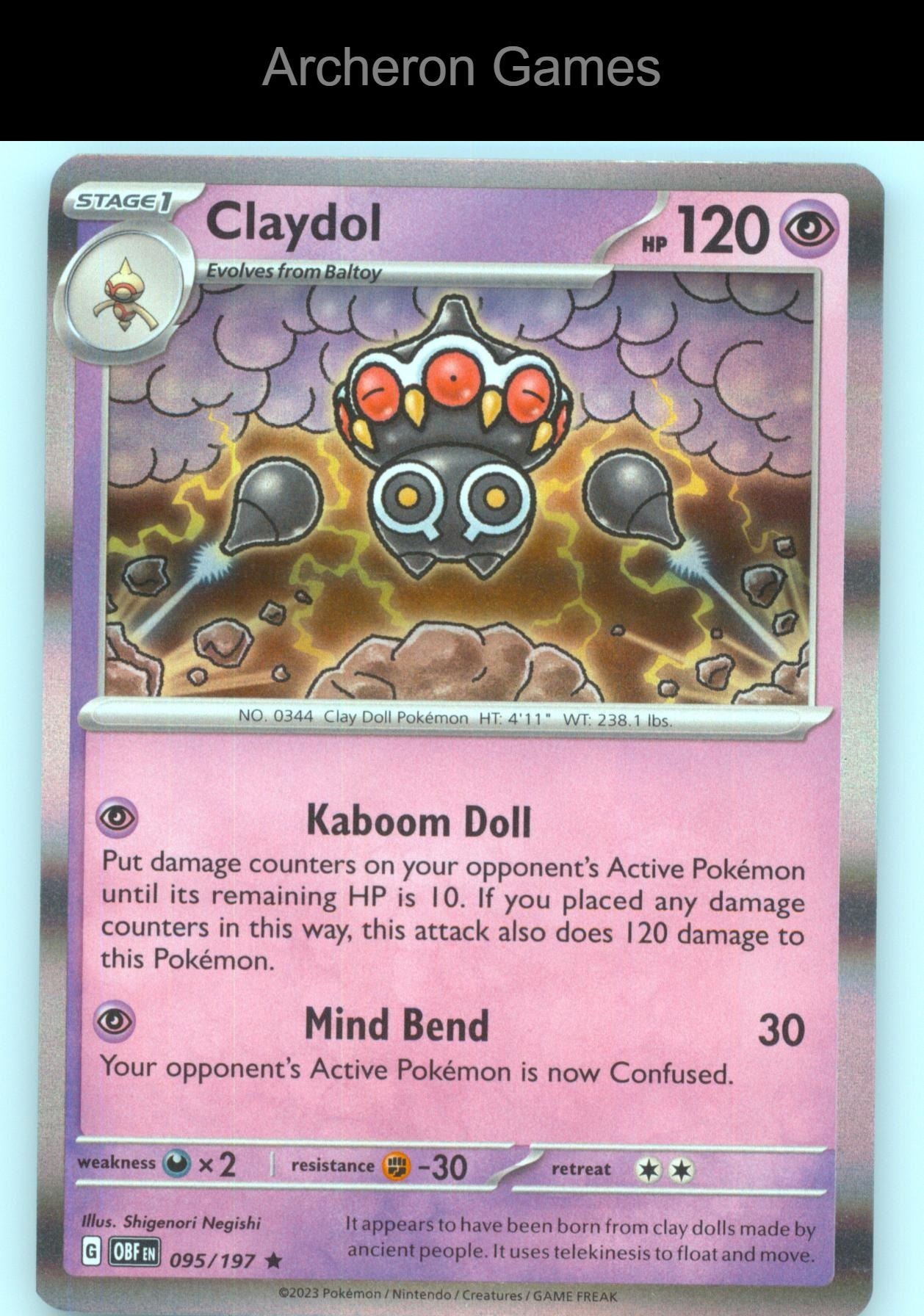 Pokemon Card Claydol OBF 095/197 R Obsidian Flames Holo