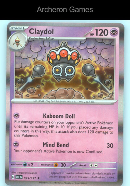 Pokemon Card Claydol OBF 095/197 R Obsidian Flames Holo
