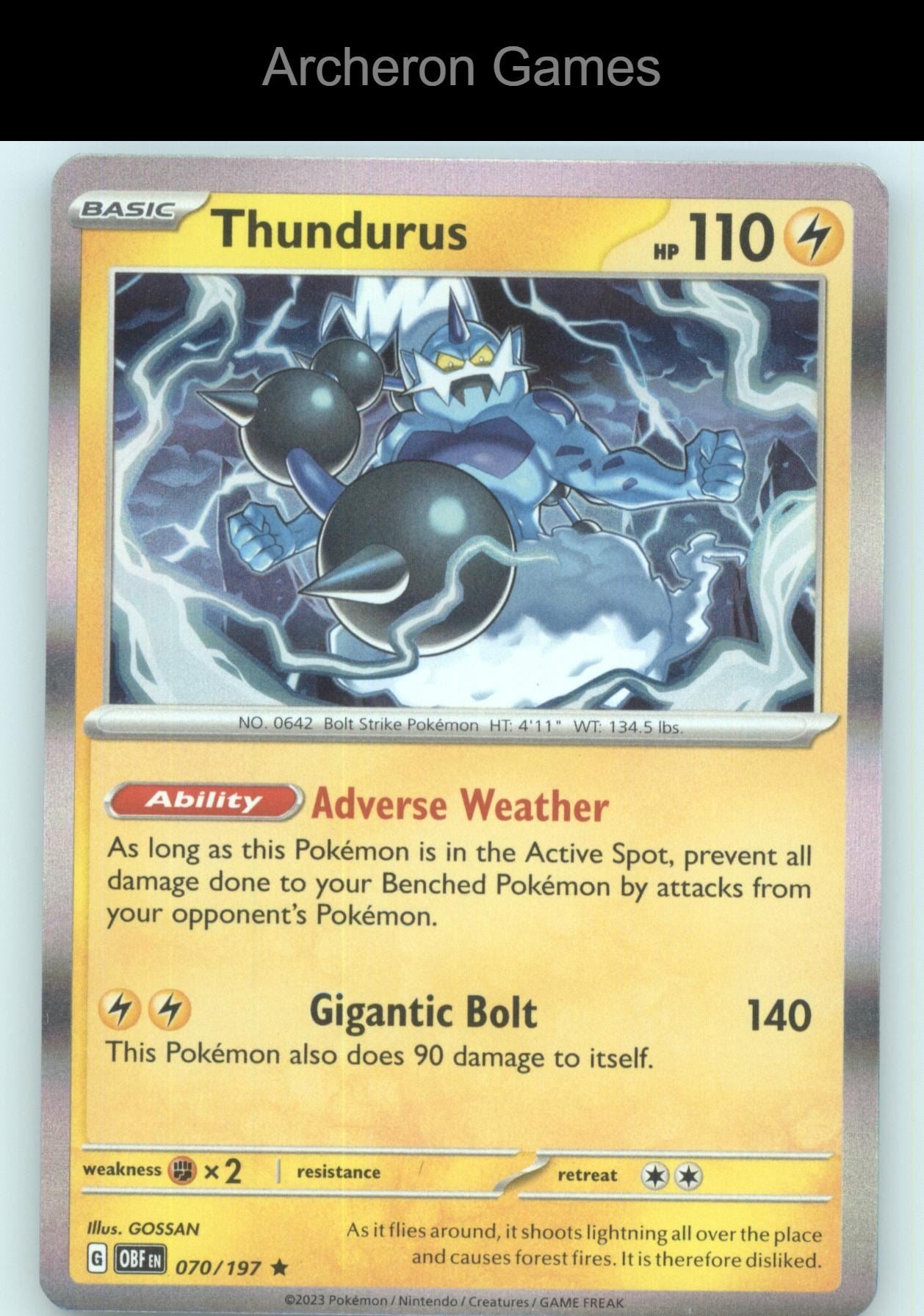 Pokemon Card Thundurus OBF 070/197 R Obsidian Flames Holo