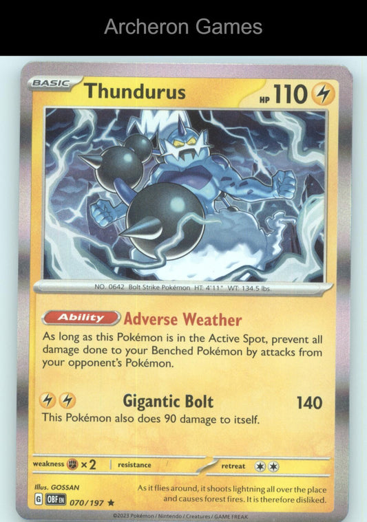 Pokemon Card Thundurus OBF 070/197 R Obsidian Flames Holo