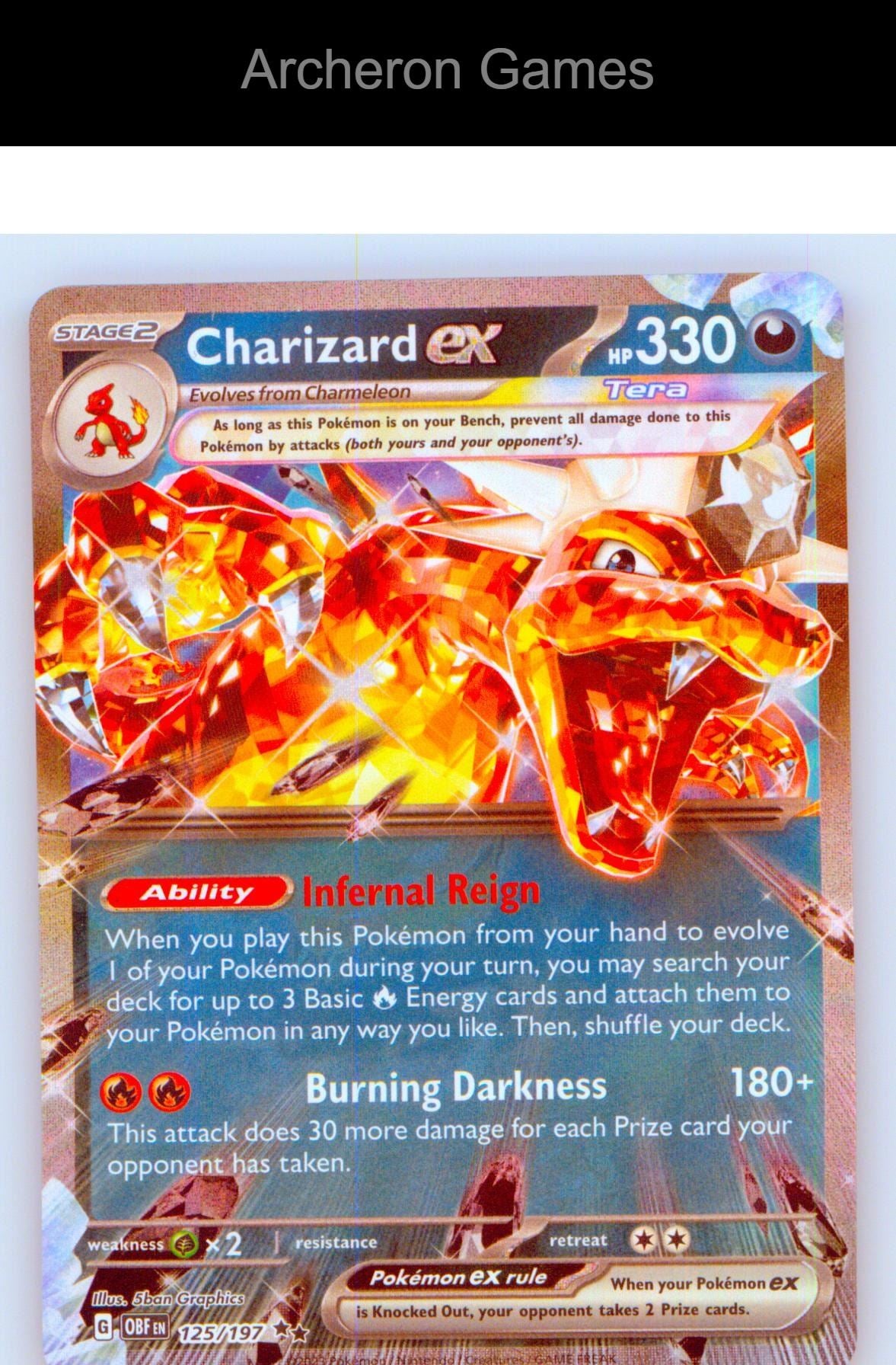 Pokemon Card Charizard ex OBF 125/197 Double Rare Obsidian Flames Holo