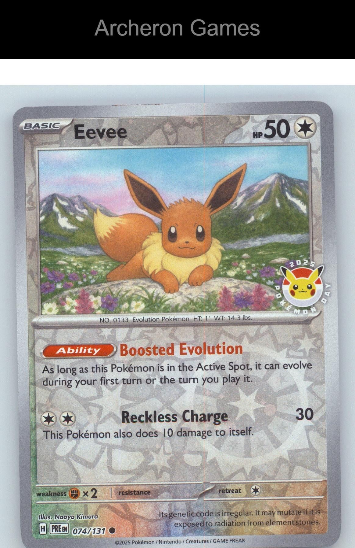Pokemon Card Eevee (Pokemon Day 2025) (Reverse Cosmos Holo) MCAP 074/131