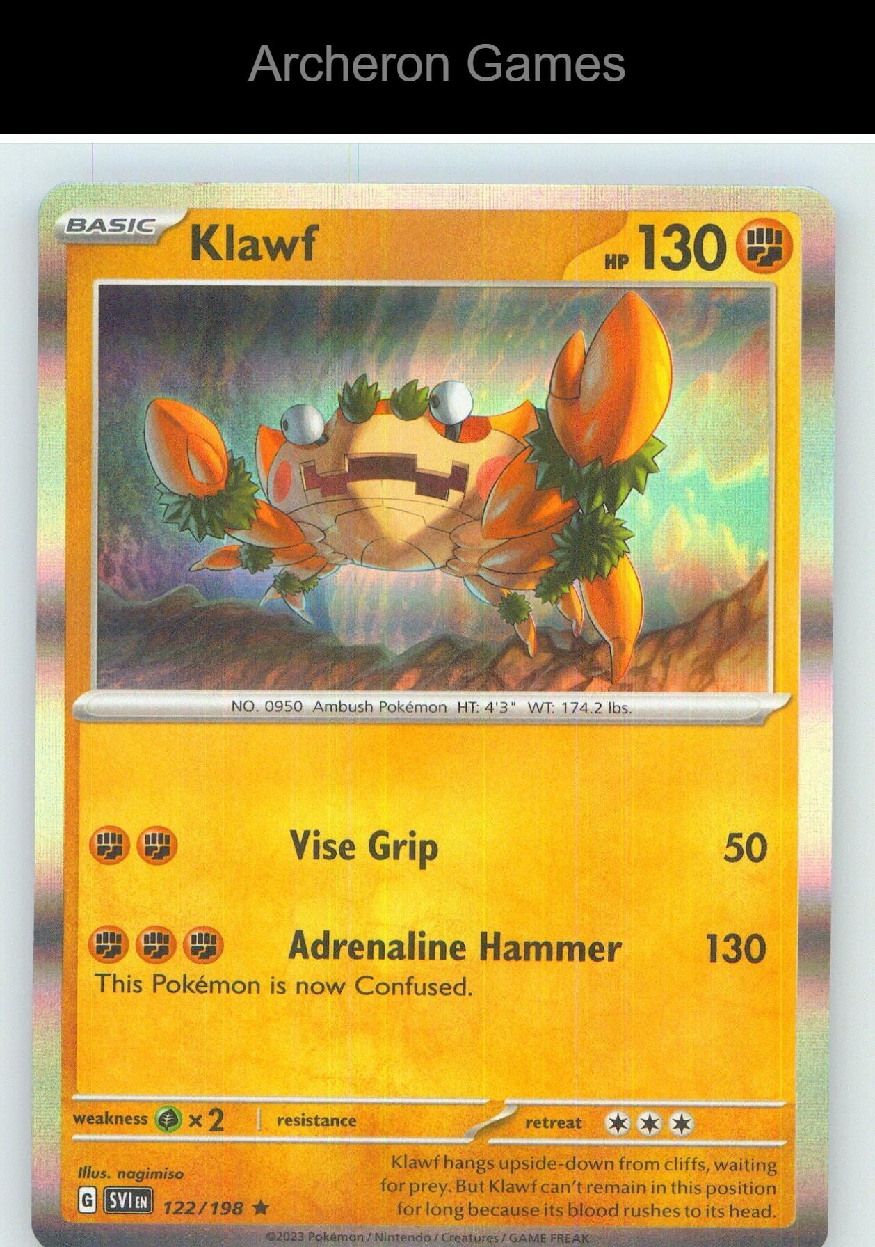 Pokemon Card Klawf SVI 122/198 R Scarlet & Violet Holo