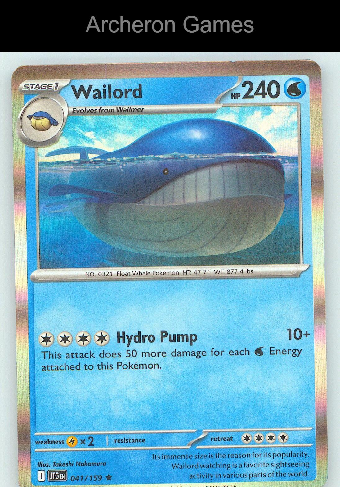 Pokemon Card Wailord JTG 041/159 R Journey Together Holo