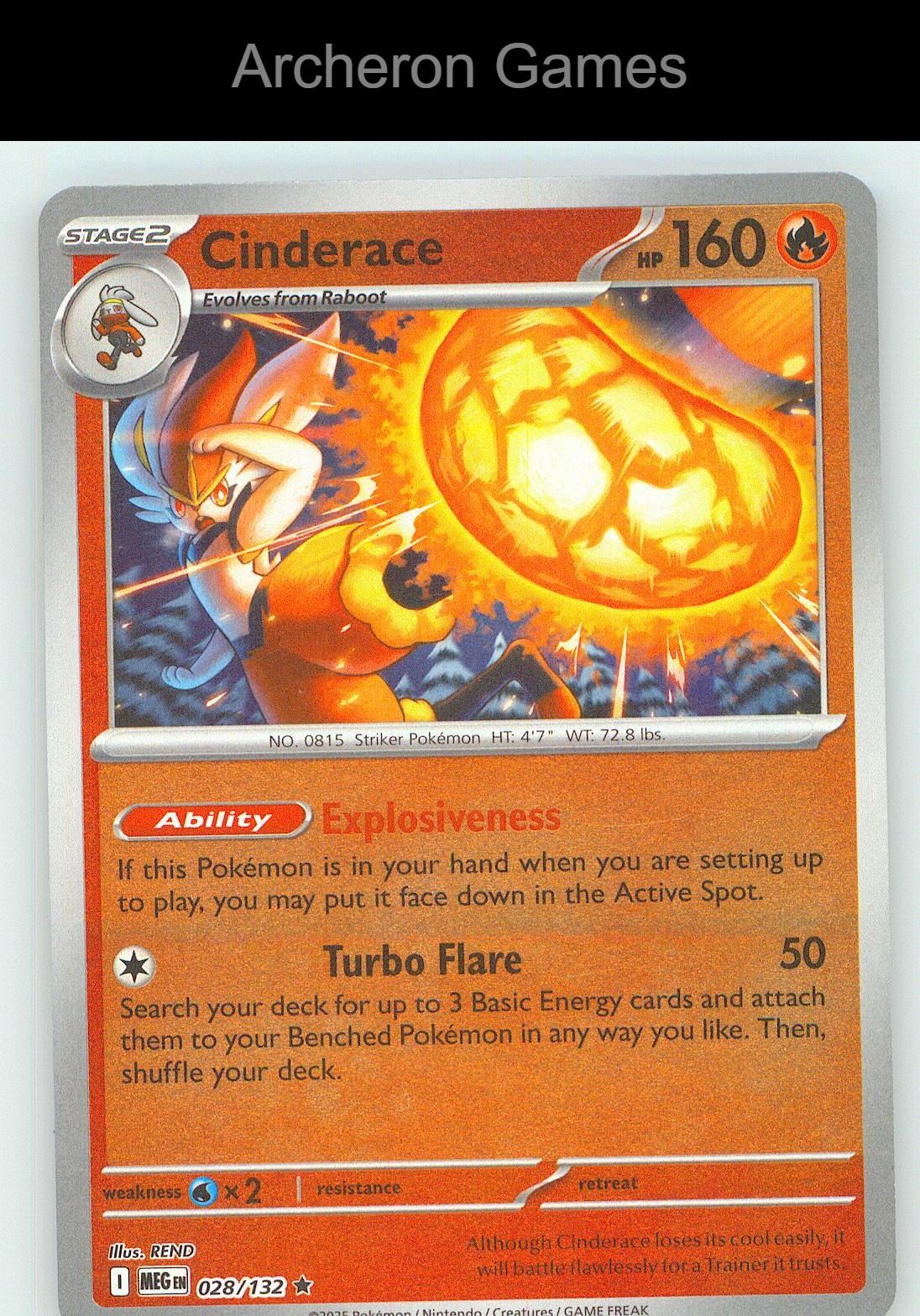 Pokemon Card Cinderace MEG 028/132 R Mega Evolution Reverse Holo
