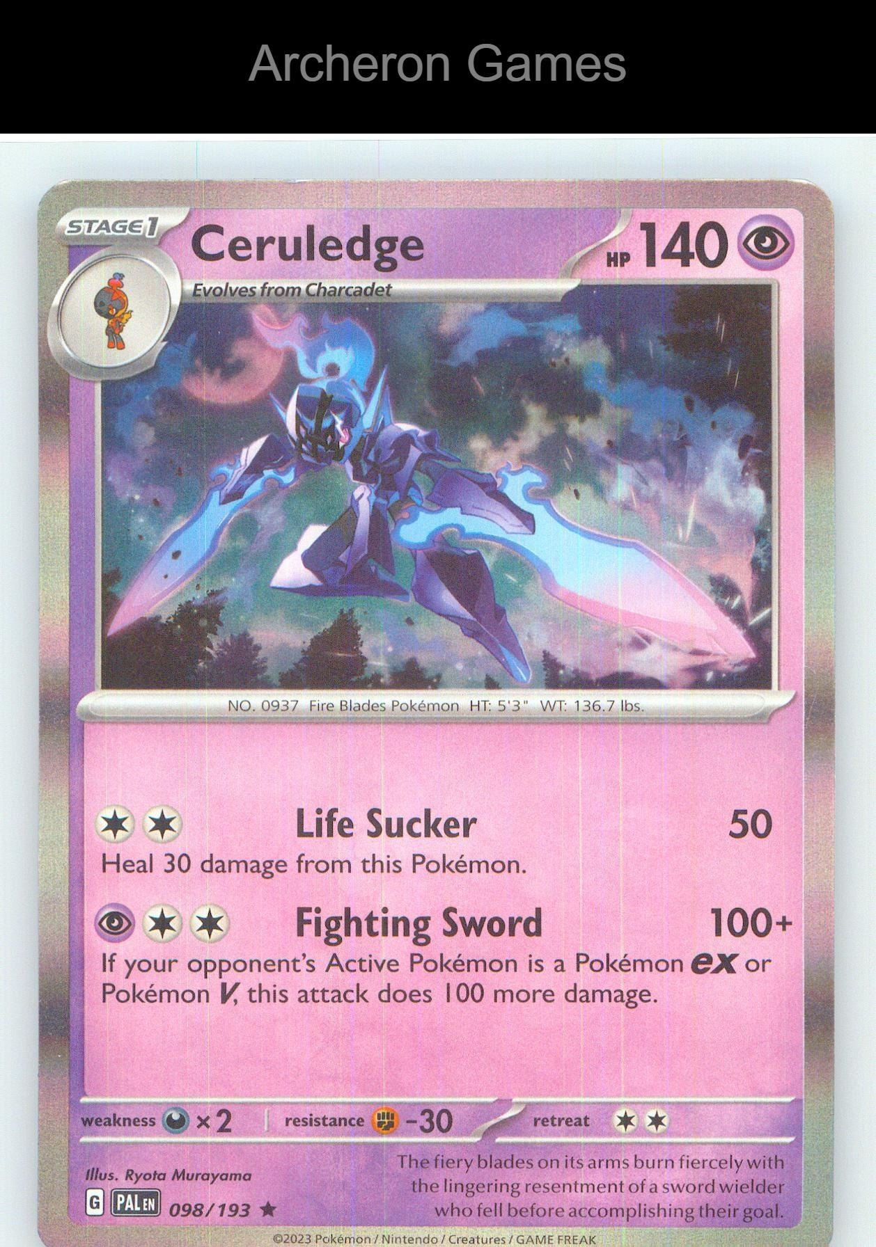Pokemon Card Ceruledge PAL 098/193 R Paldea Evolved Holo