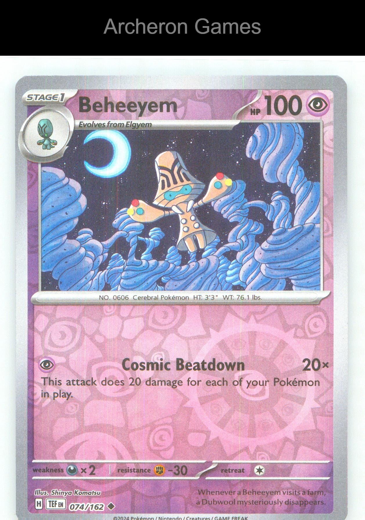 Pokemon Card Beheeyem TEF 074/162 UC Temporal Forces Reverse Holo