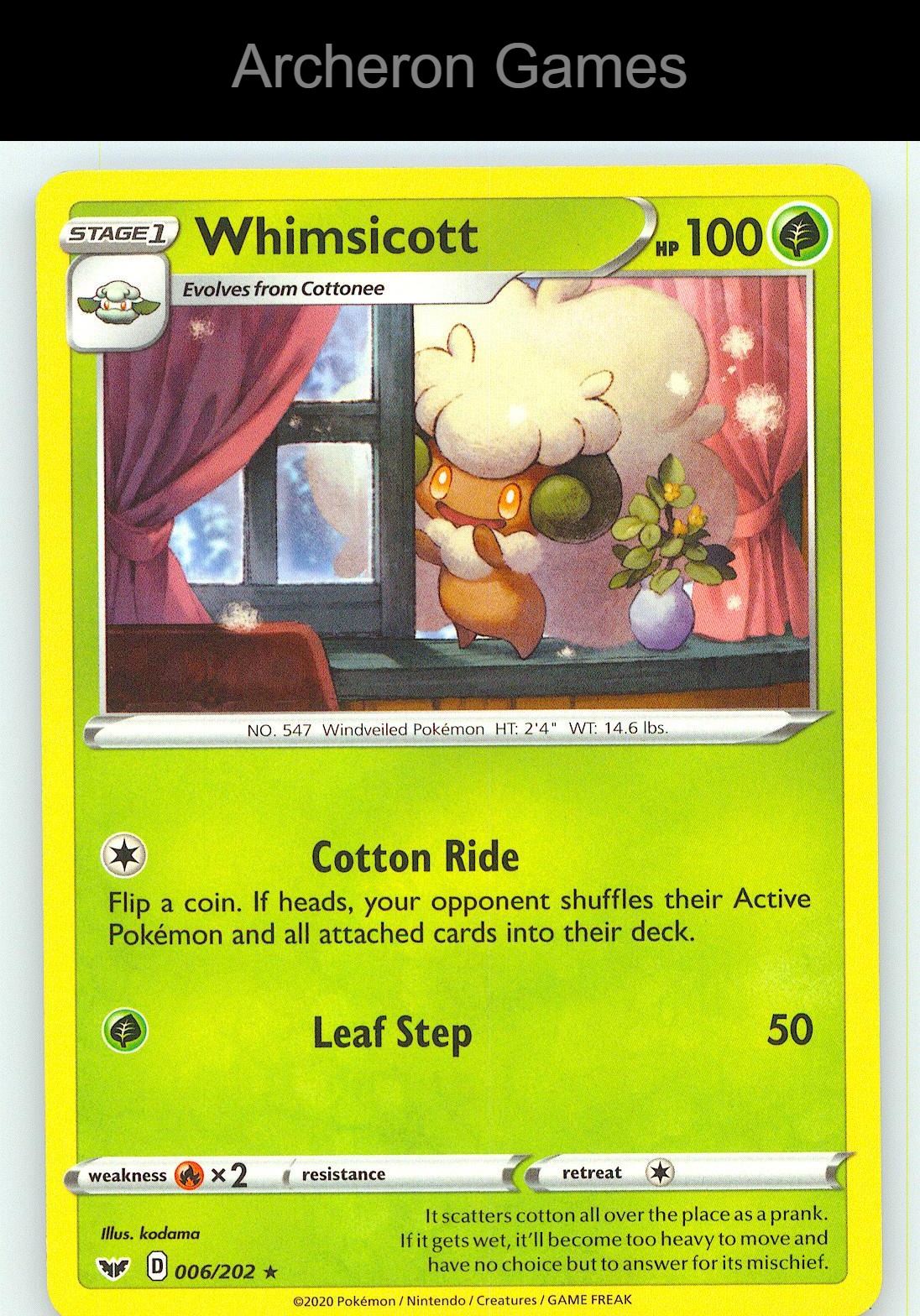 Pokemon Card Whimsicott SSH 006/202 R Sword & Shield