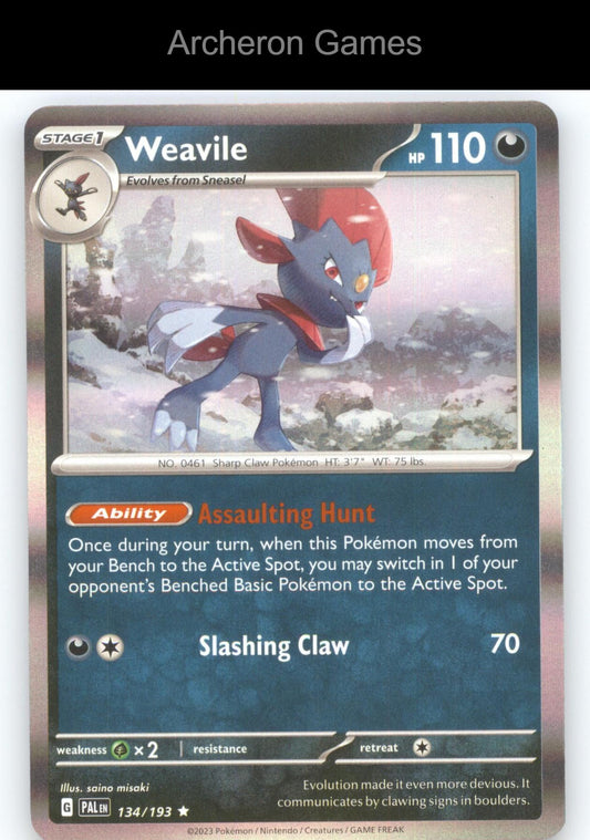 Pokemon Card Weavile PAL 134/193 R Paldea Evolved Holo