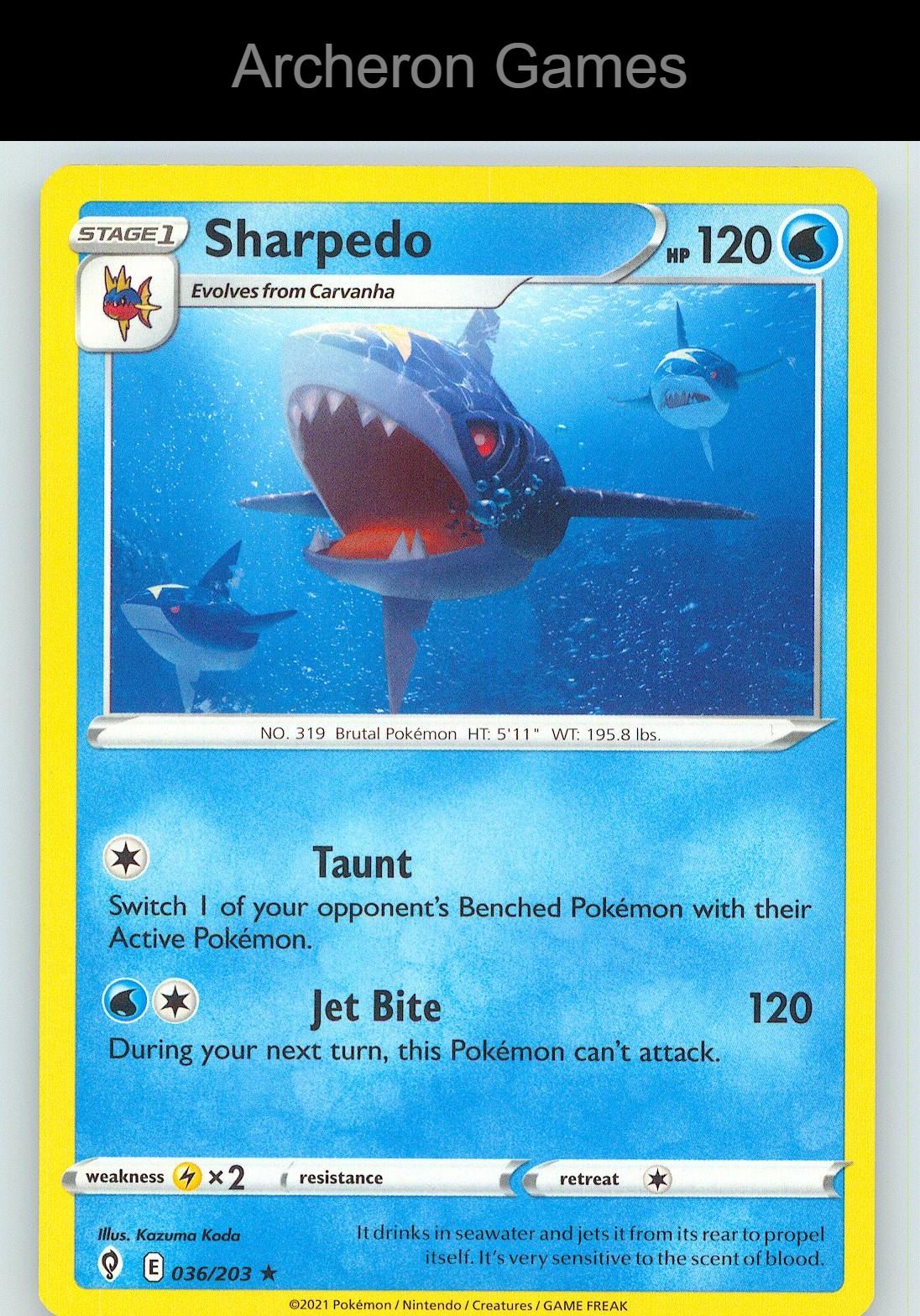 Pokemon Card Sharpedo EVS 036/203 R Evolving Skies