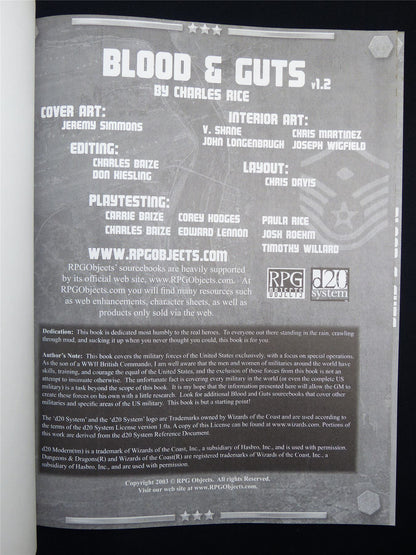 Blood & Guts Modern Military - Miniatures Rulebook Softback #2MN