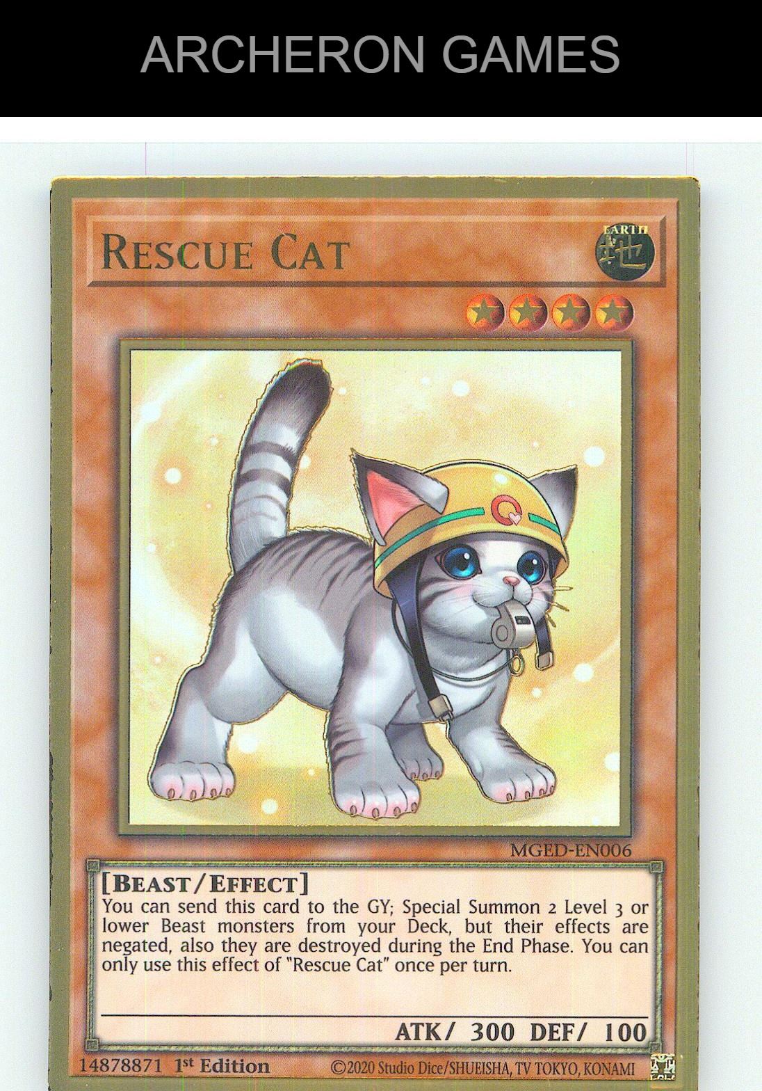 Rescue Cat (Alternate Art) Premium Gold Rare YUGIOH Card 1st Edition