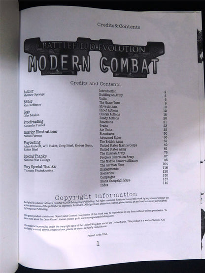 Battlefield Evolution: Modern Combat Miniatures - Mongoose Publishing Rulebook Softback #2V4