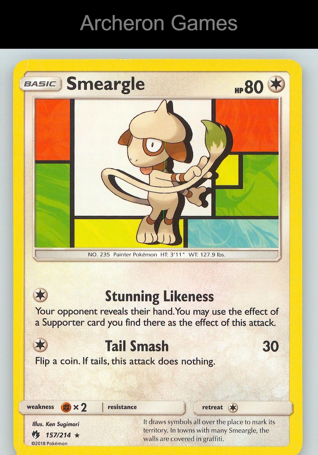Pokemon Card Smeargle LOT 157/214 R Lost Thunder