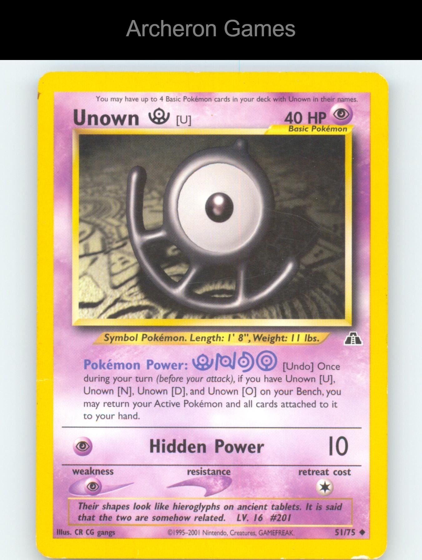 Pokemon Card Unown [U] N2 51/75 UC Neo Discovery Unlimited