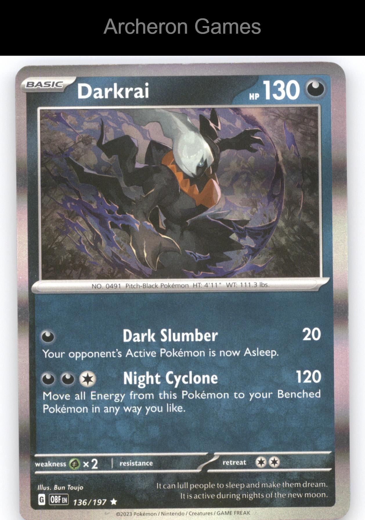 Pokemon Card Darkrai OBF 136/197 R Obsidian Flames Holo