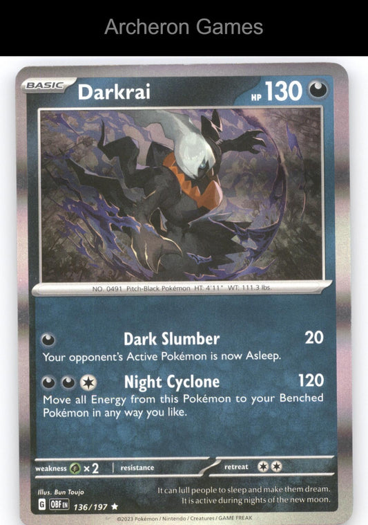 Pokemon Card Darkrai OBF 136/197 R Obsidian Flames Holo