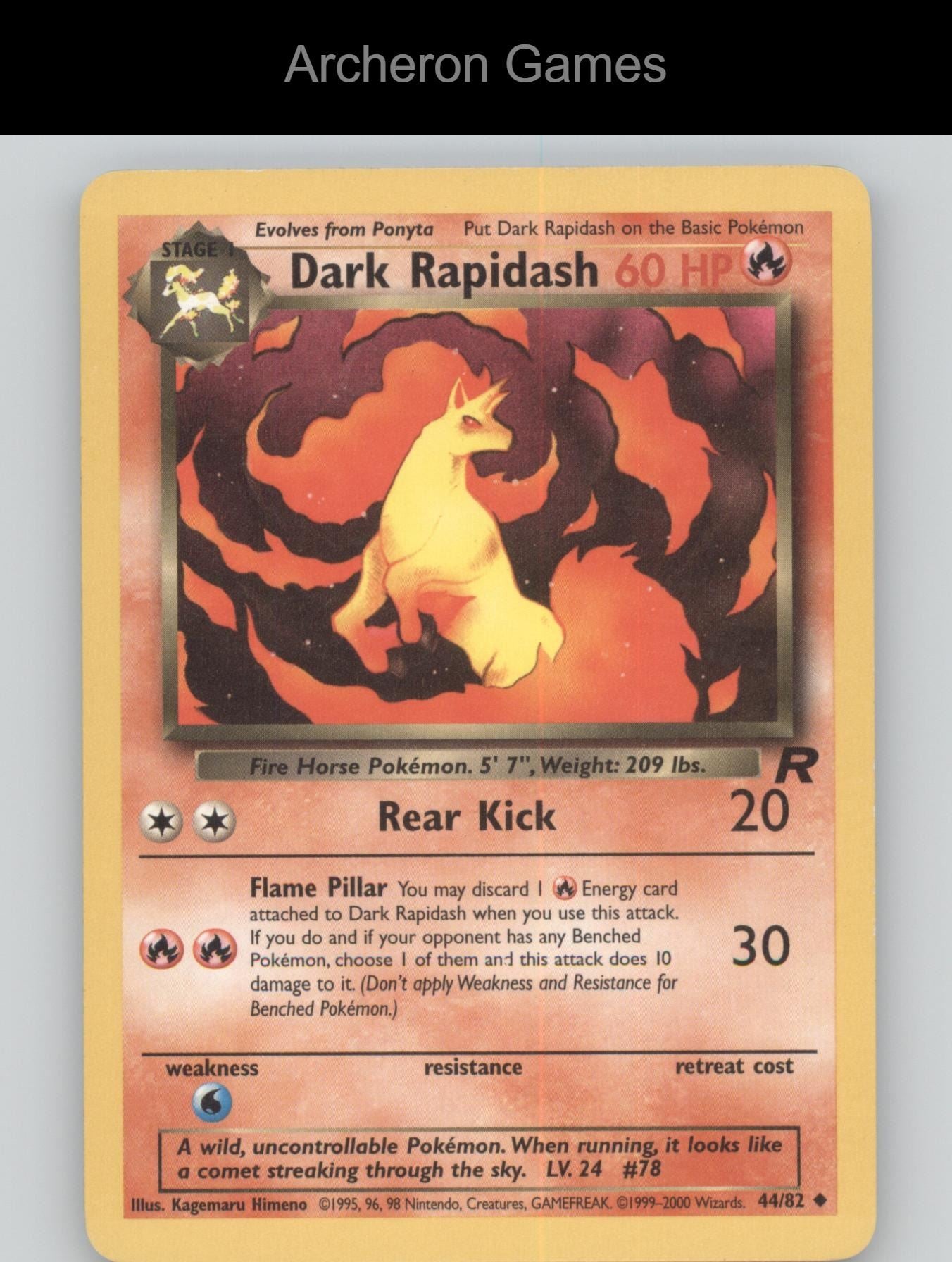 Pokemon Card Dark Rapidash TR 44/82 UC Team Rocket Unlimited