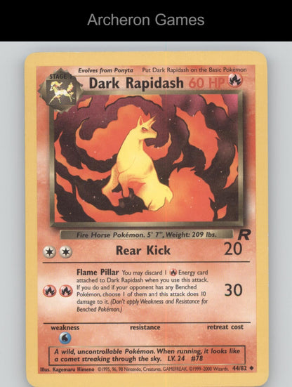 Pokemon Card Dark Rapidash TR 44/82 UC Team Rocket Unlimited