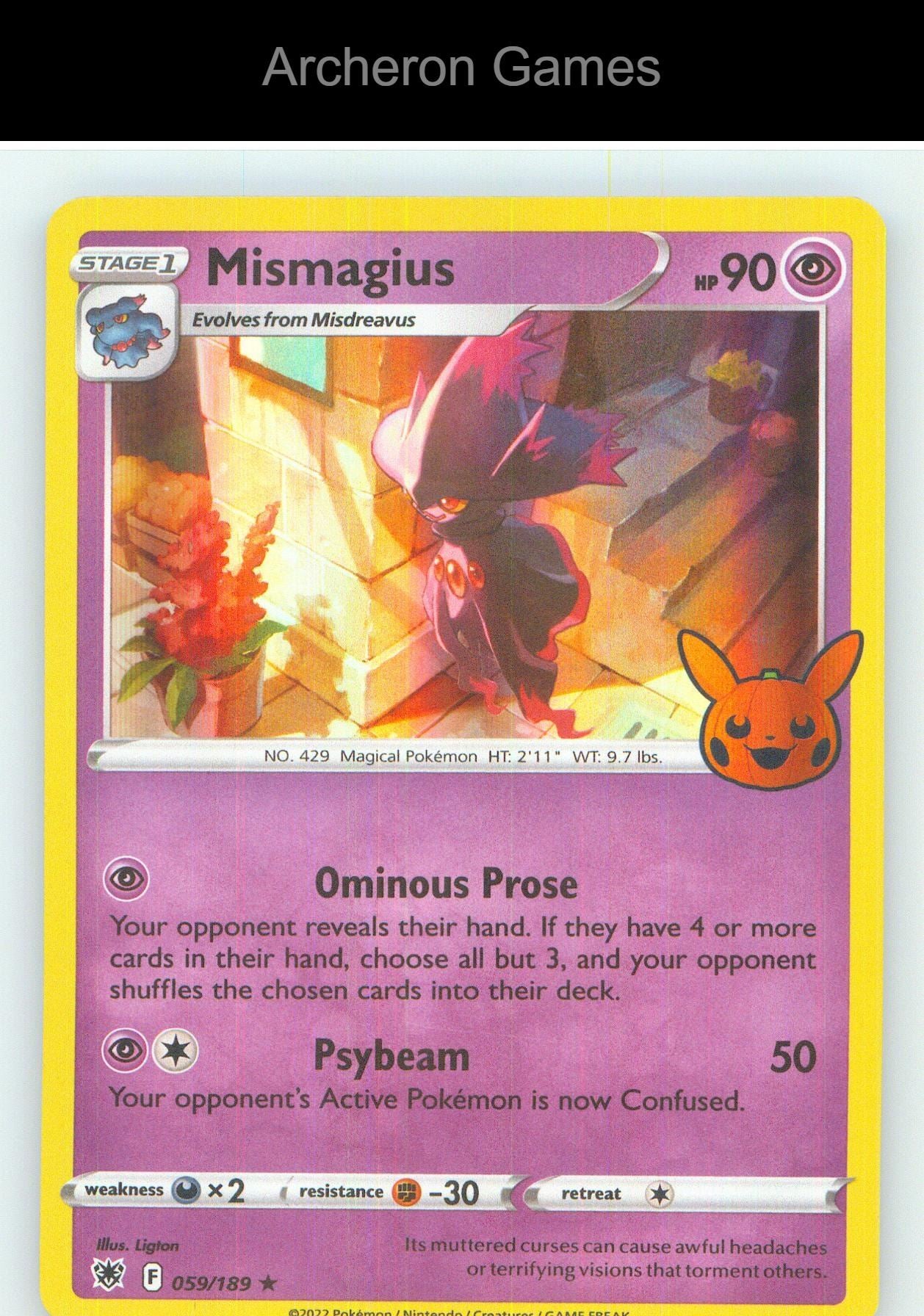 Pokemon Card Mismagius TTBB 059/189 HOLO P Trick or Trade BOOster
