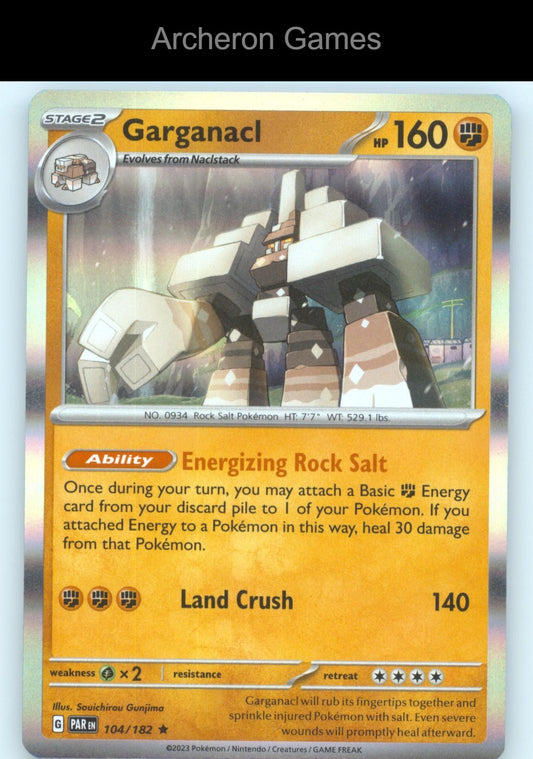 Pokemon Card Garganacl PAR 104/182 R Paradox Rift Holo