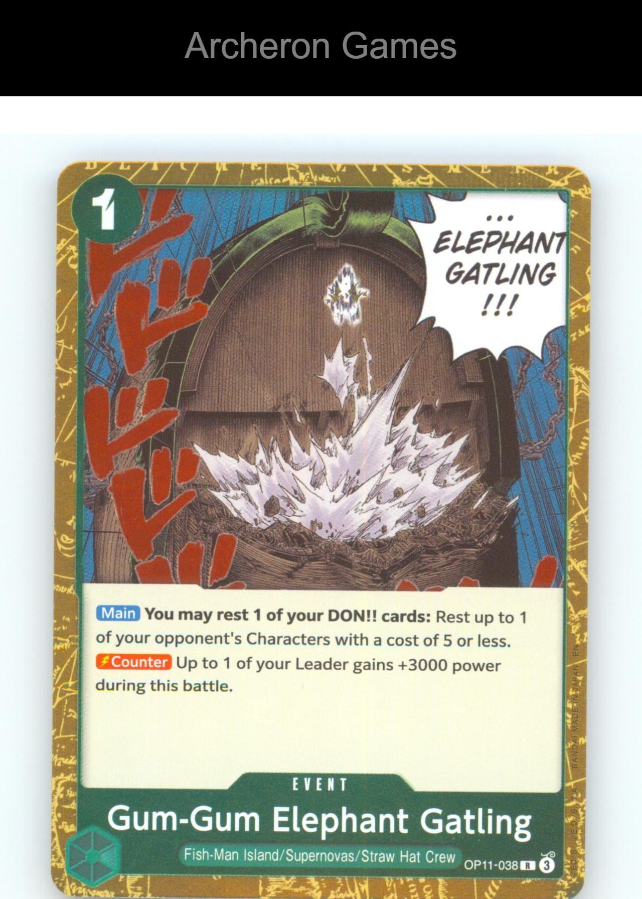 Gum-Gum Elephant Gatling OP11-038 R One Piece Card NM/EX+ Foil