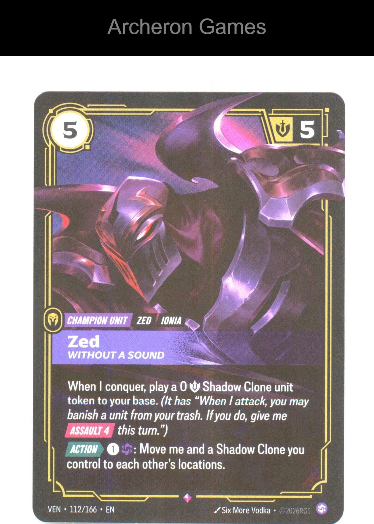 Zed - Without a Sound VEN 112/166 R Vendetta Riftbound Card Foil
