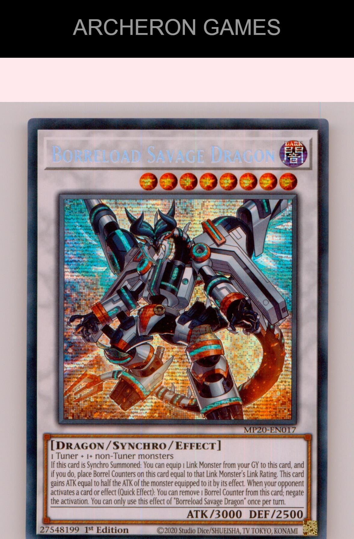 Borreload Savage Dragon Prismatic Secret Rare YUGIOH Card 1st Edition