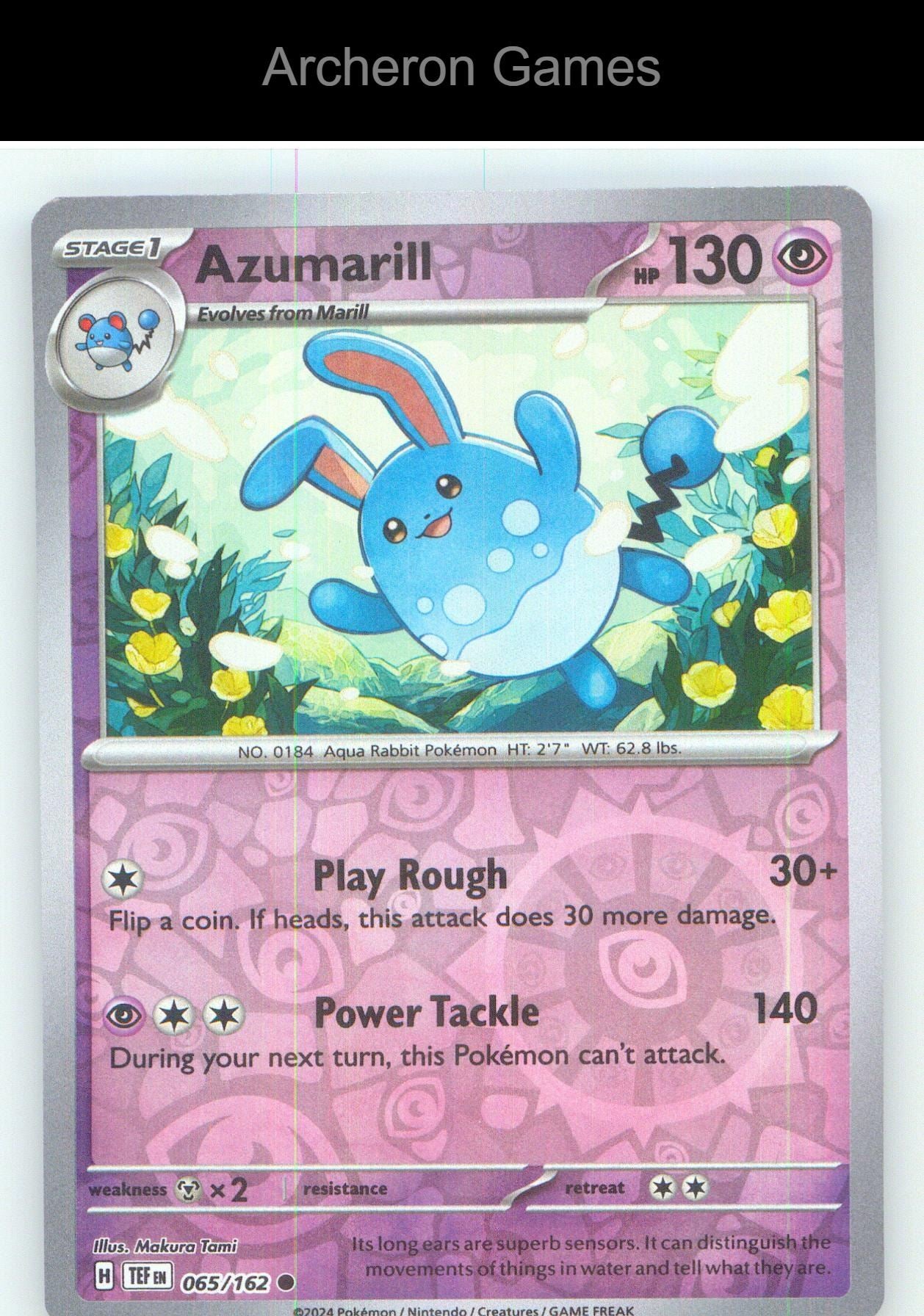 Pokemon Card Azumarill TEF 065/162 C Temporal Forces Reverse Holo